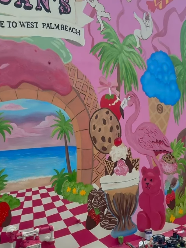 Living room mural with nature theme