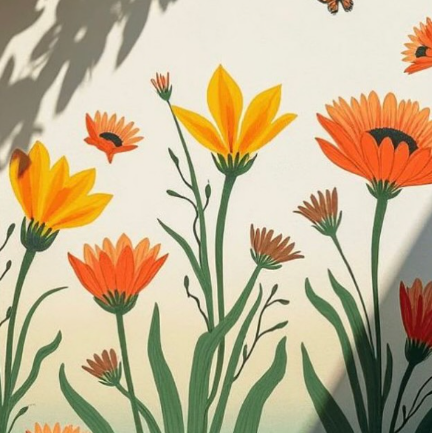 Living room mural with nature theme