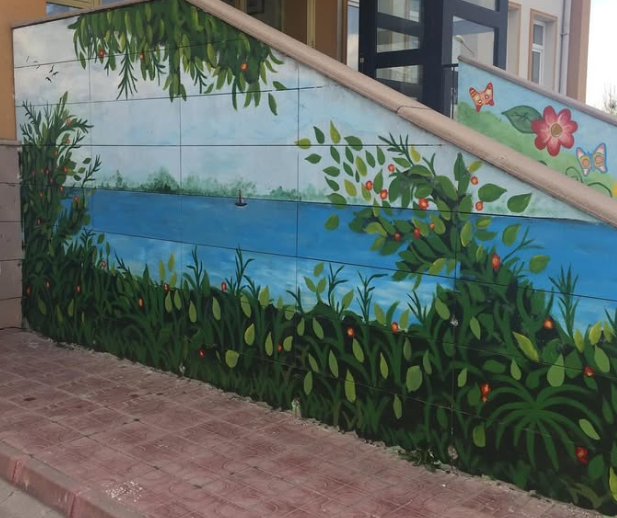 Living room mural with nature theme